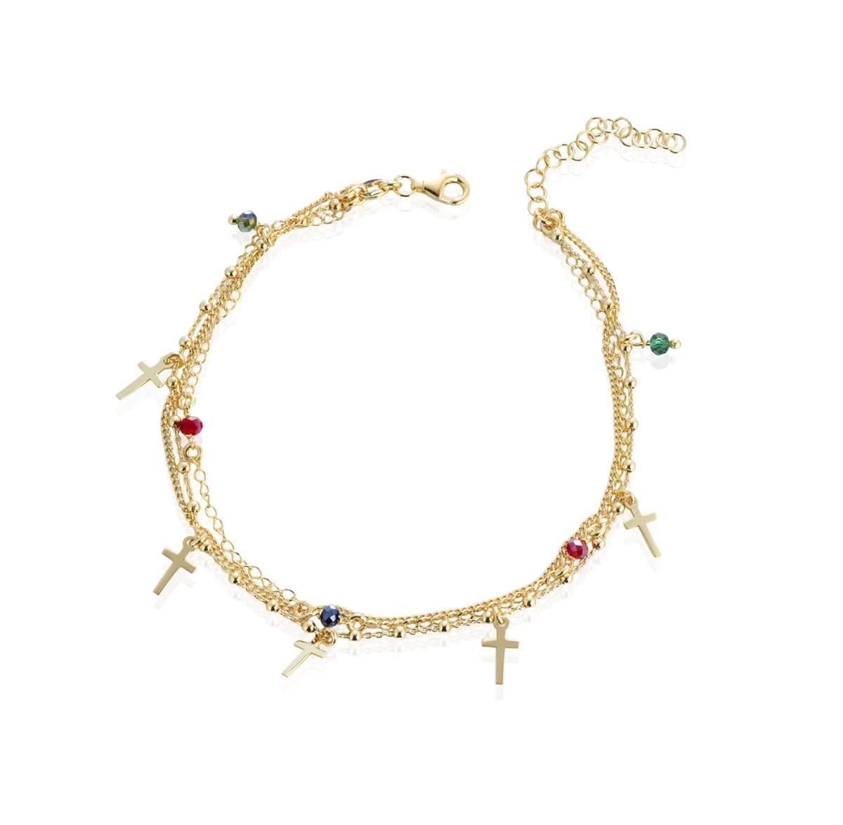 Cavigliera Tre Fili con Charms in Argento 925 Placcato Oro 18kt