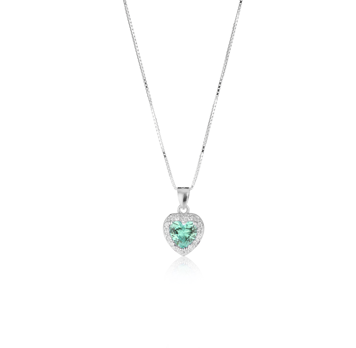 Collana Cuore con Contorno con Zirconi Swarovski Acquamarina in Argento 925 – 1,5 cm