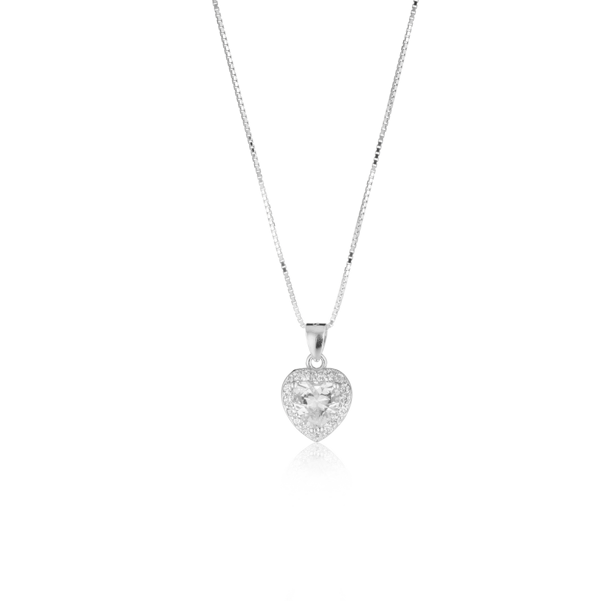 Collana Cuore con Contorno con Zirconi Swarovski Bianchi in Argento 925 – 1,5 cm