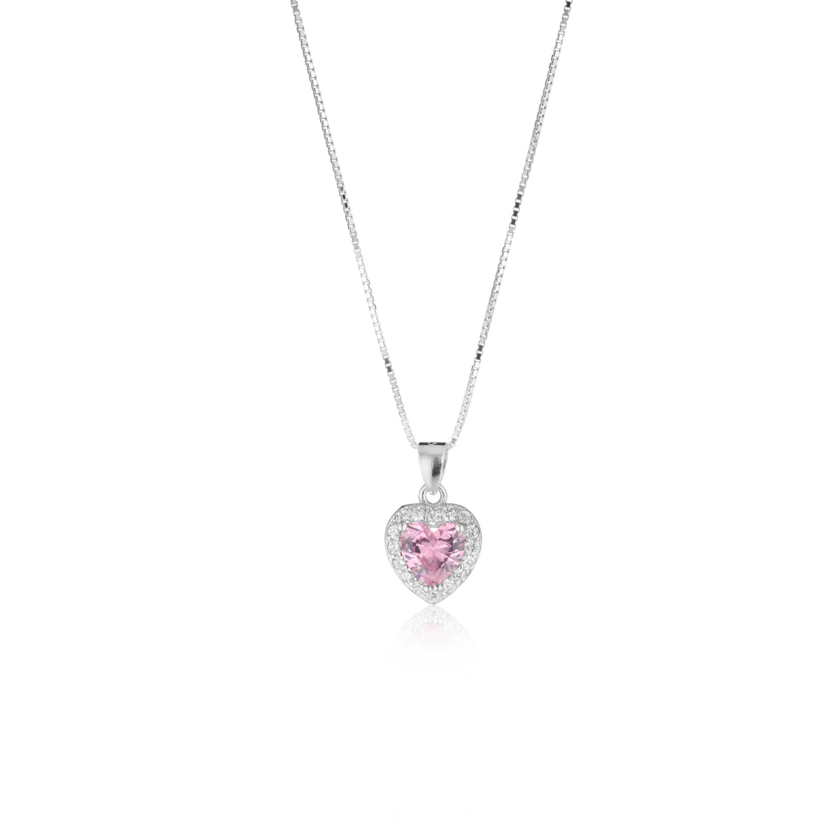 Collana Cuore con Contorno con Zirconi Swarovski Rosa in Argento 925 – 1,5 cm