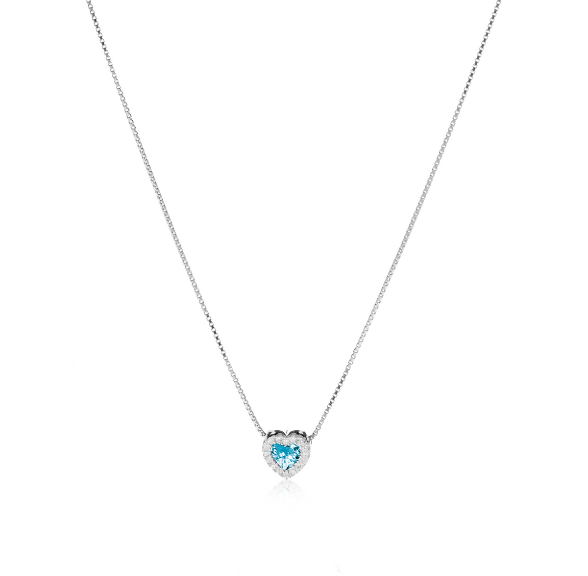 Collana Cuore con Contorno con Zirconi Swarovski Acquamarina in Argento 925 – 0,7 cm