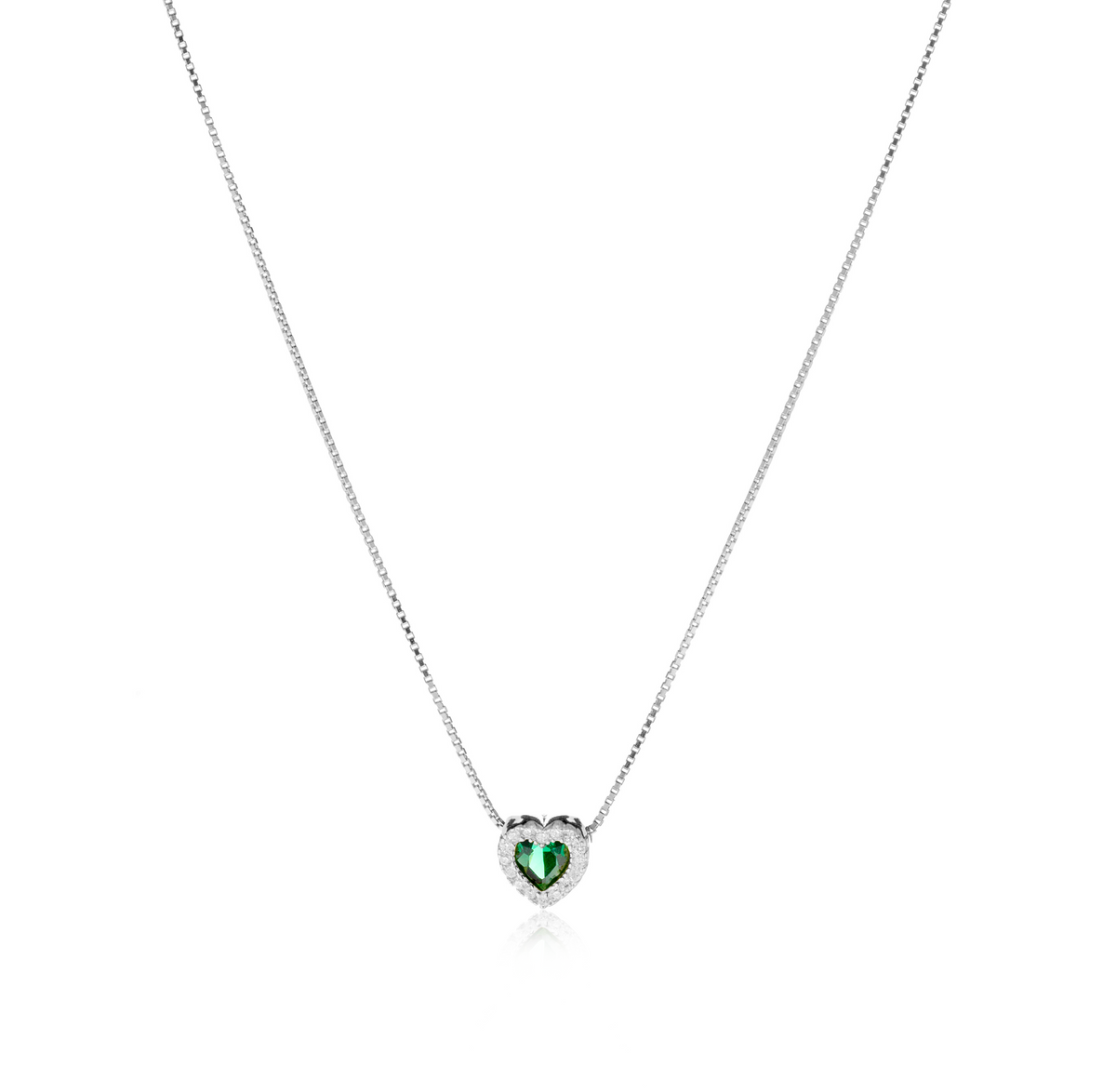 Collana Cuore con Contorno con Zirconi Swarovski Verdi in Argento 925 – 0,7 cm