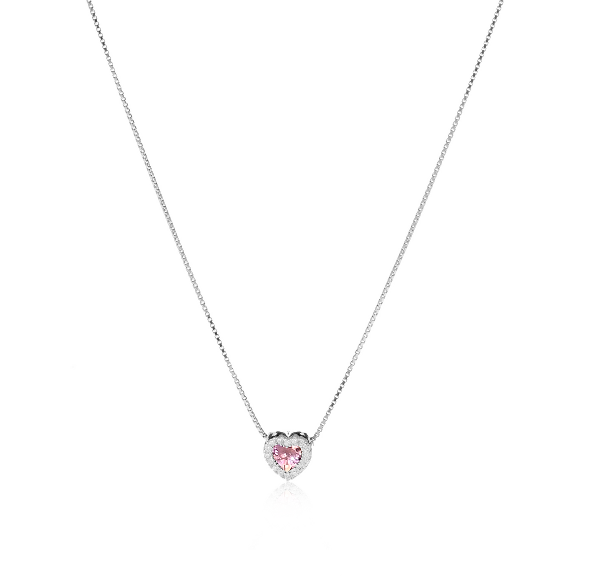 Collana Cuore con Contorno con Zirconi Swarovski Rosa in Argento 925 – 0,7 cm