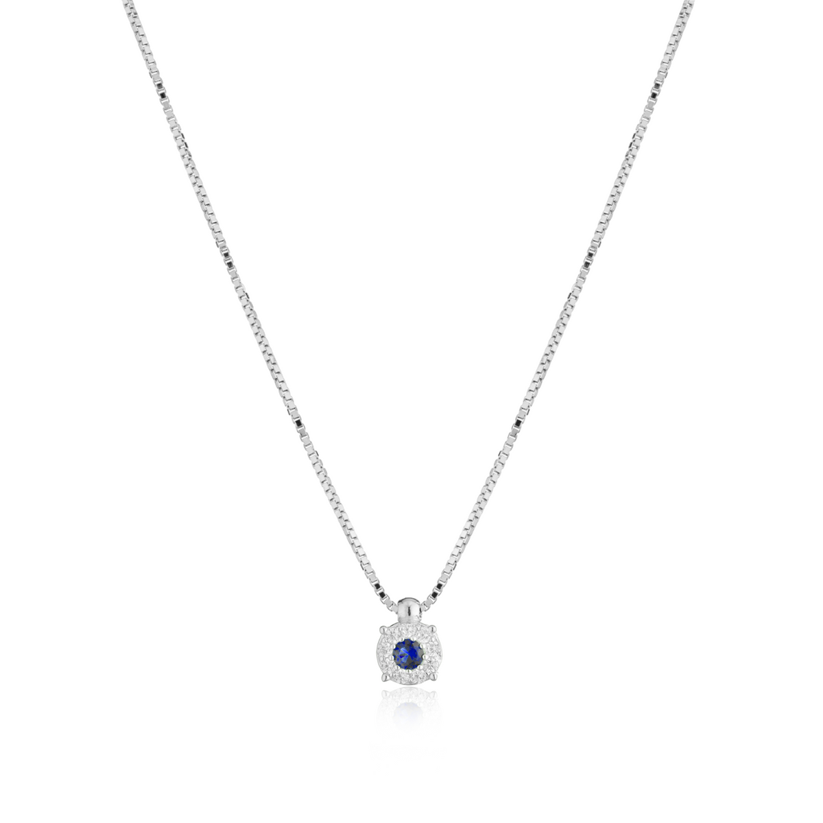 Collana Punto Luce con Contorno con Zirconi Swarovski Blu in Argento 925 – 0,8 cm