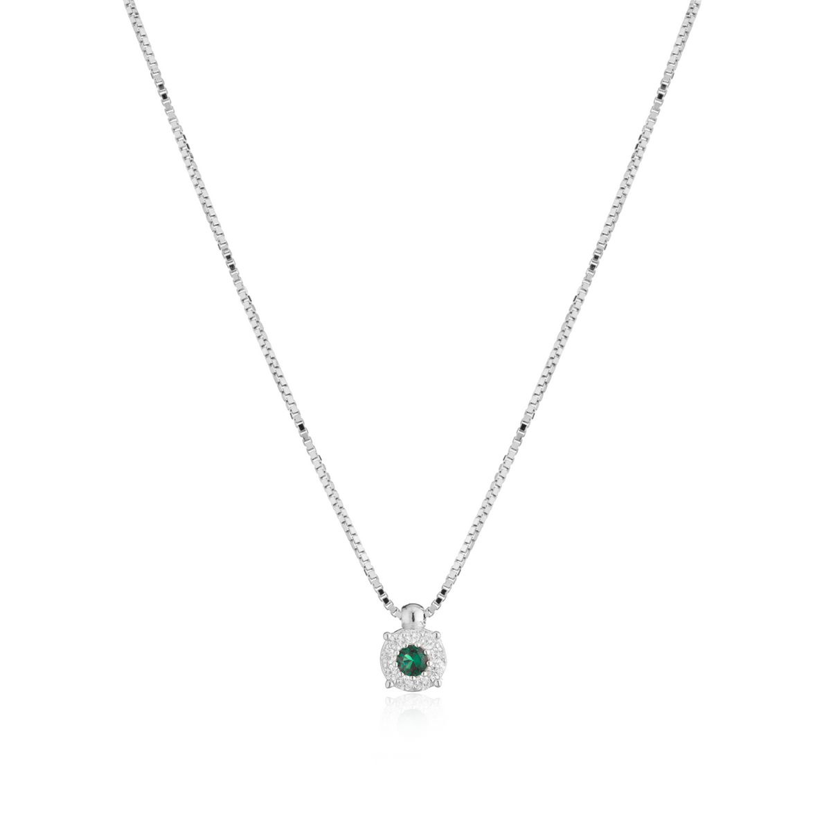 Collana Punto Luce con Contorno con Zirconi Swarovski Verdi in Argento 925 – 0,8 cm