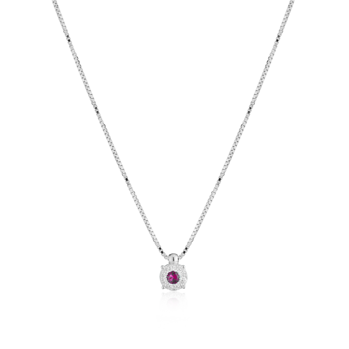 Collana Punto Luce con Contorno con Zirconi Swarovski Rossi in Argento 925 – 0,8 cm