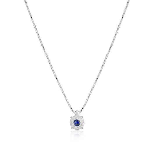 Collana Punto Luce con Contorno con Zirconi Swarovski Blu in Argento 925 – 1 cm