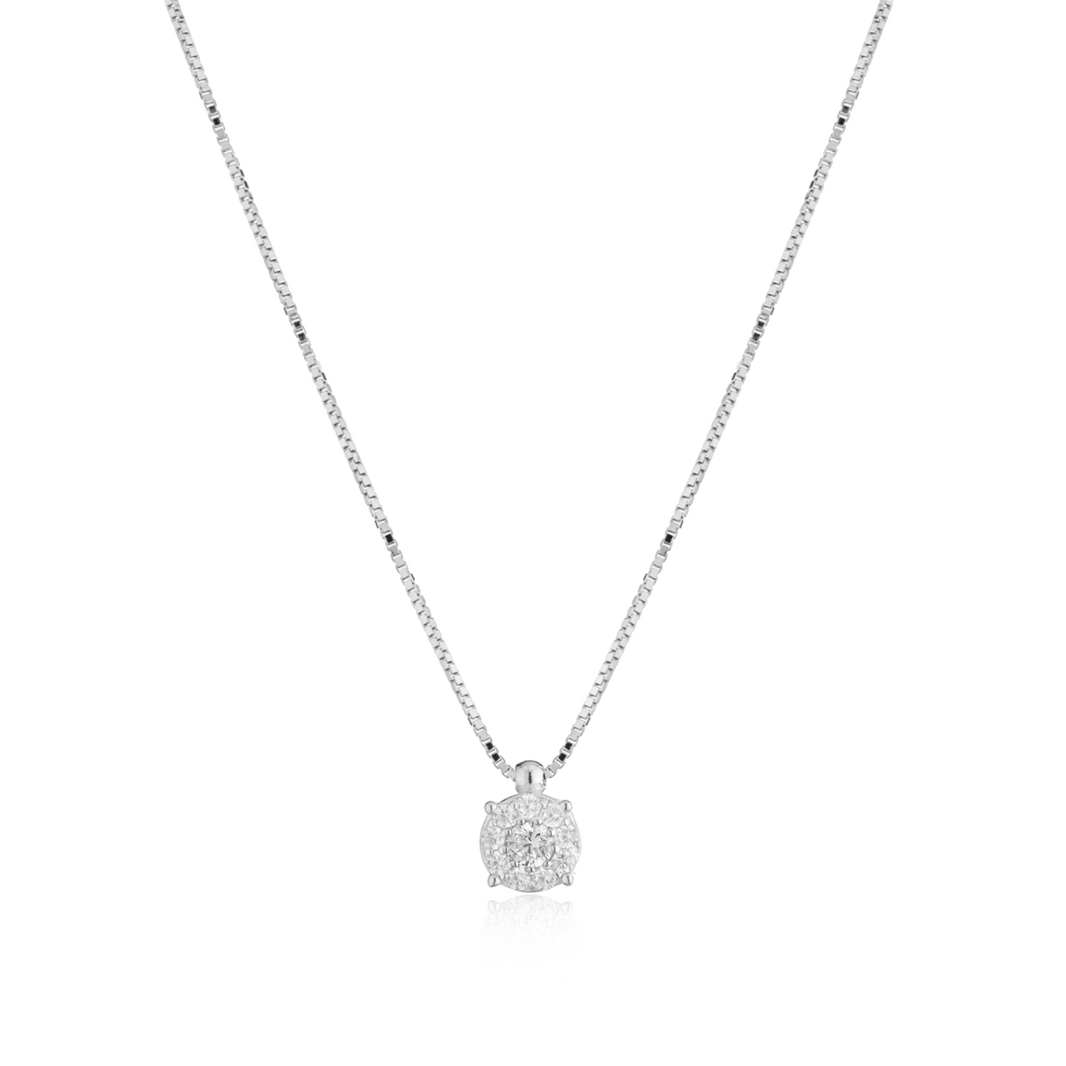 Collana Punto Luce con Contorno con Zirconi Swarovski Bianchi in Argento 925 – 1 cm
