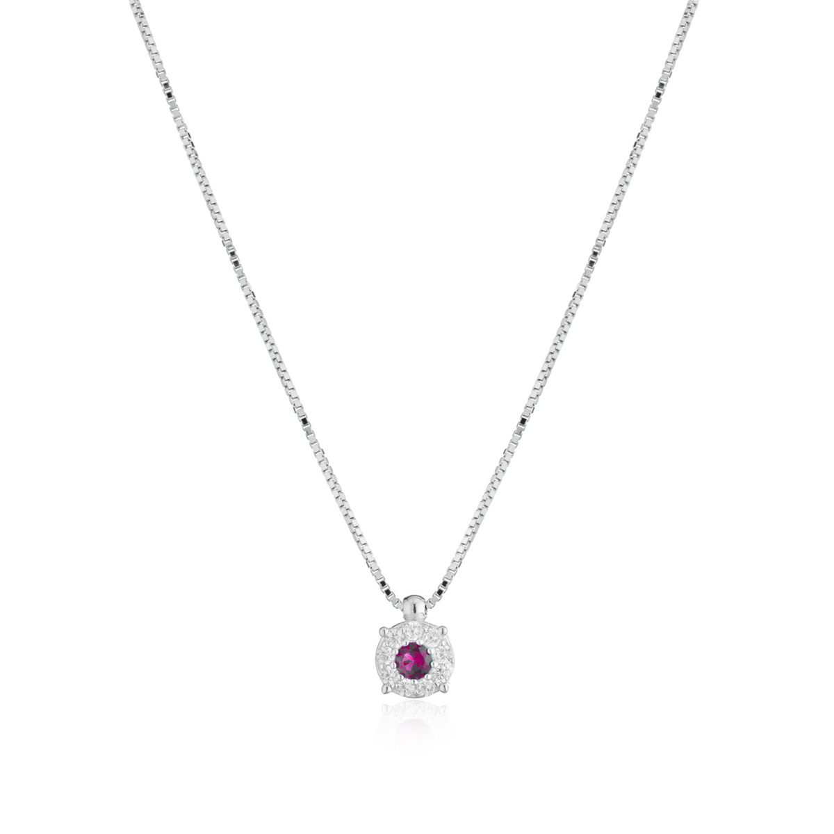 Collana Punto Luce con Contorno con Zirconi Swarovski Rossi in Argento 925 – 1 cm