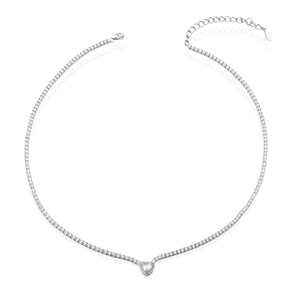 Collana Tennis con Cuore con Zirconi Swarovski Bianchi in Argento 925