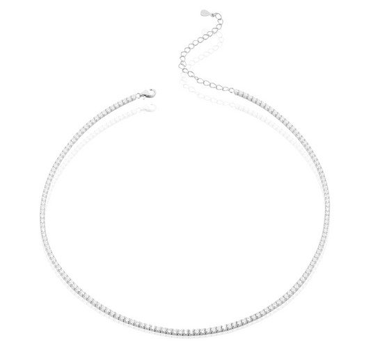 Collana Tennis con Estensione con Zirconi Swarovski Bianchi in Argento 925