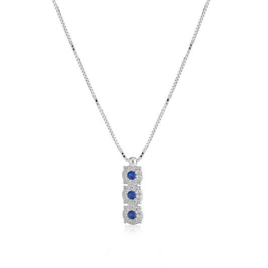 Collana Trilogy Verticale con Zirconi Swarovski Blu in Argento 925