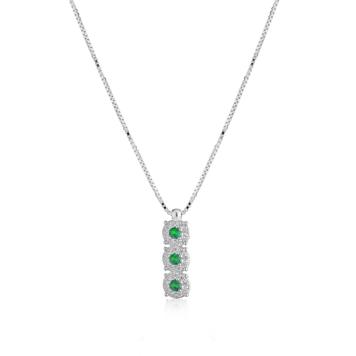 Collana Trilogy Verticale con Zirconi Swarovski Verdi in Argento 925 – 1,8 cm
