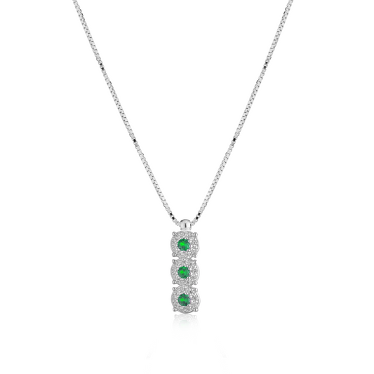 Collana Trilogy Verticale con Zirconi Swarovski Verdi in Argento 925 – 1,8 cm