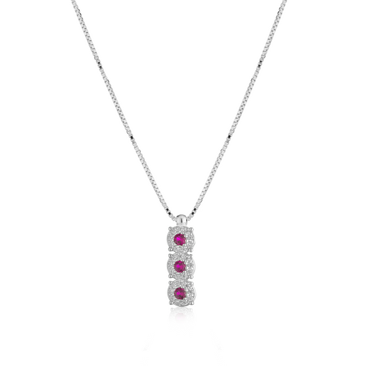 Collana Trilogy Verticale con Zirconi Swarovski Rossi in Argento 925