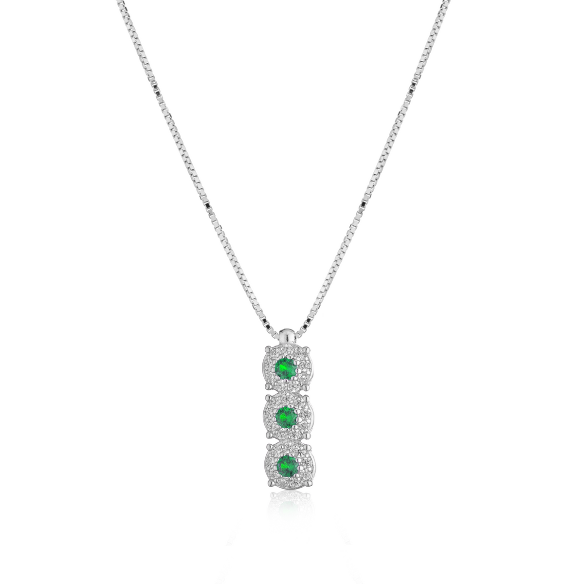Collana Trilogy Verticale con Zirconi Swarovski Verdi in Argento 925 – 2,5 cm