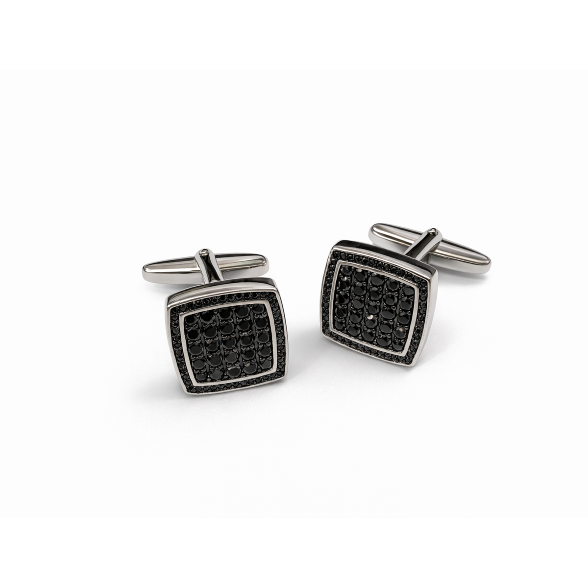 Gemelli Quadrati con Zirconi Neri in Argento 925