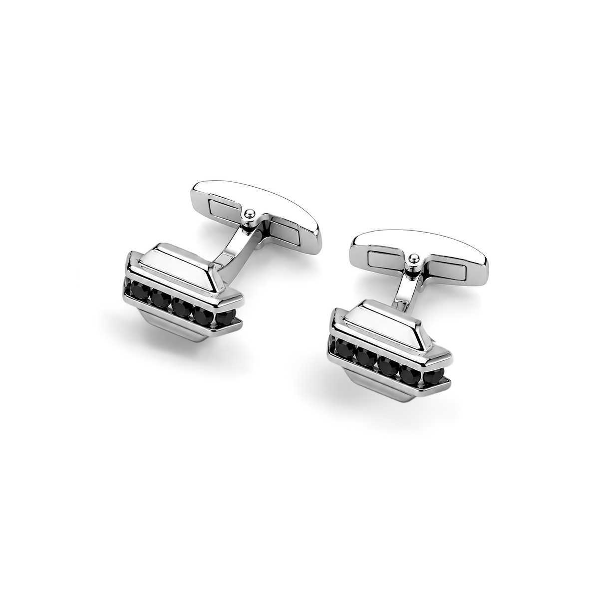 Gemelli Rettangolari con Dettagli Neri con Zirconi Swarovski in Argento 925 – 1 cm