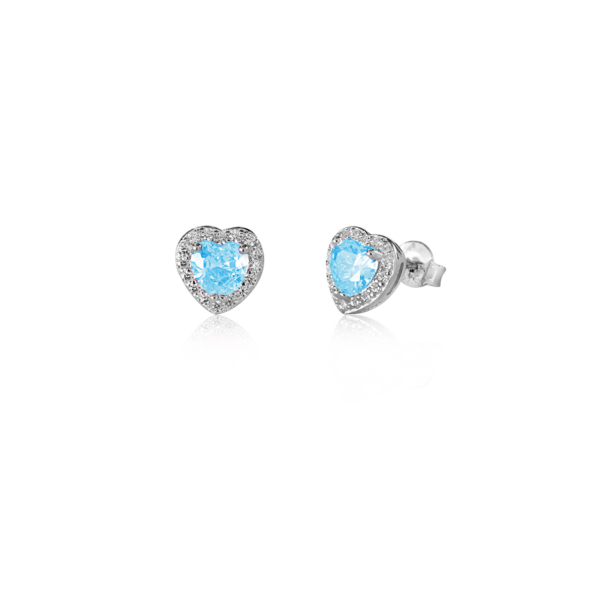Orecchini Cuore con Contorno con Zirconi Swarovski Acquamarina in Argento 925