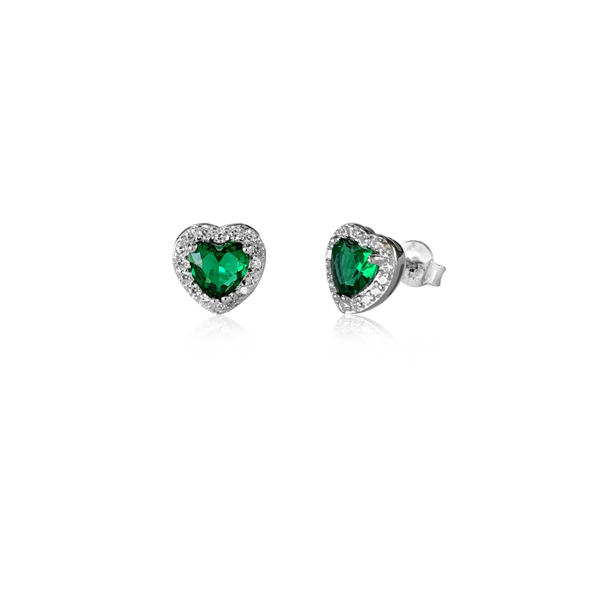 Orecchini Cuore con Contorno con Zirconi Swarovski Verdi in Argento 925
