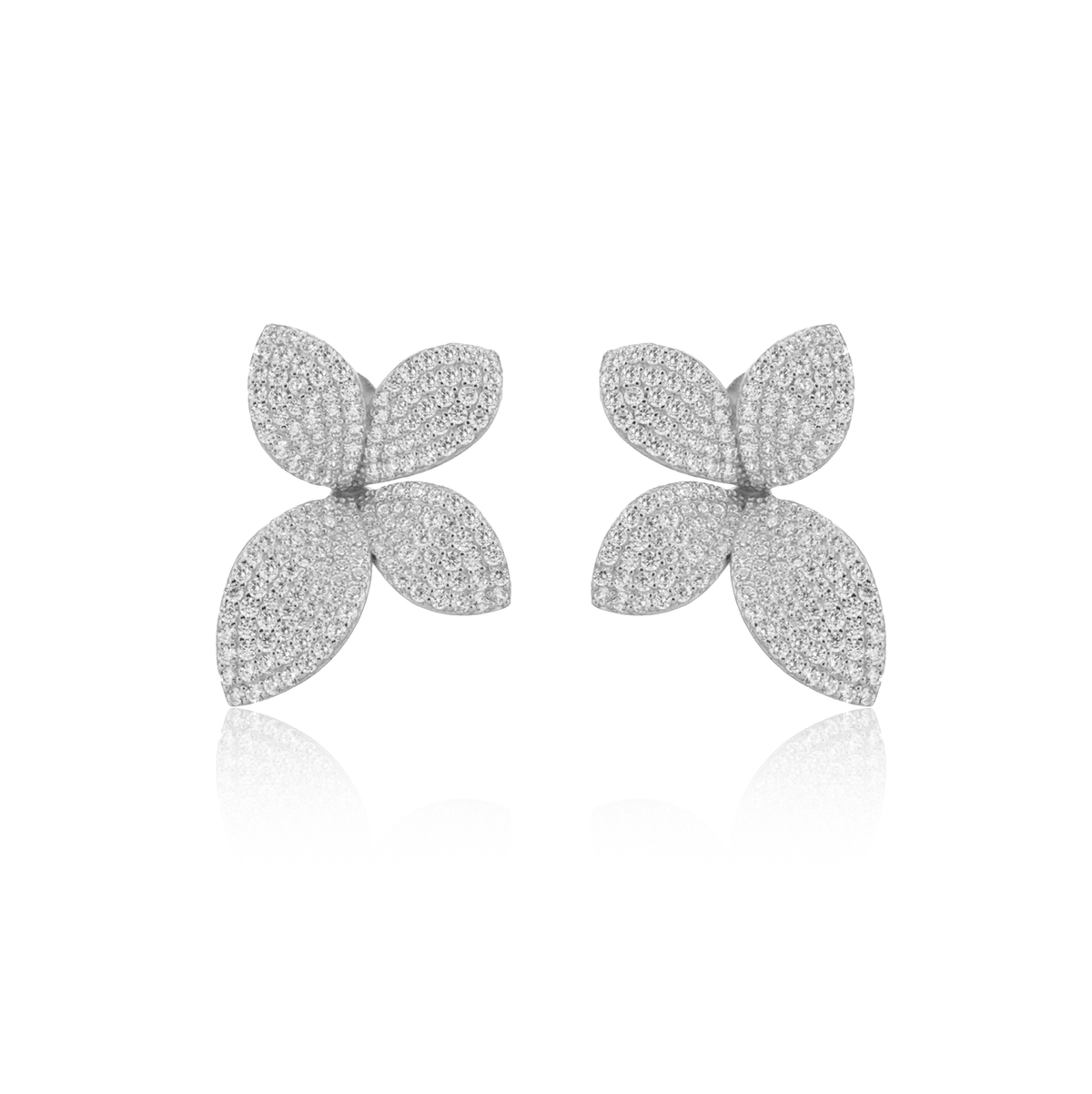 Orecchini Fiore a Quattro Petali Pavé con Zirconi Swarovski in Argento 925