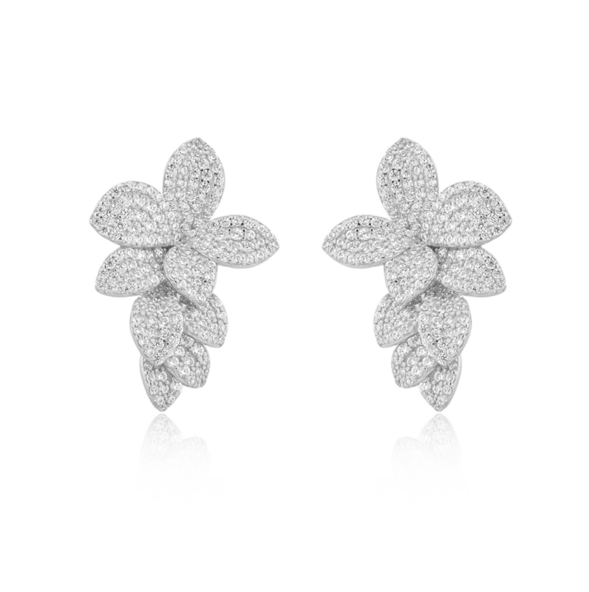 Orecchini Pendenti Fiore di Foglie Pavé con Zirconi Swarovski in Argento 925