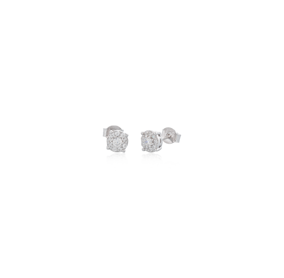 Orecchini Punto Luce con Contorno con Zirconi Swarovski Bianchi in Argento 925 – 0,5 cm