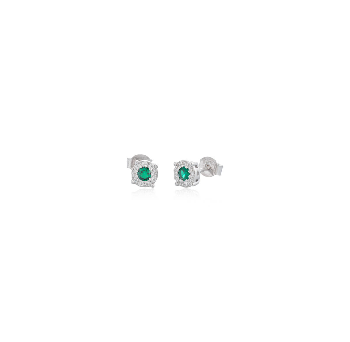 Orecchini Punto Luce con Contorno con Zirconi Swarovski Verdi in Argento 925 – 0,5 cm