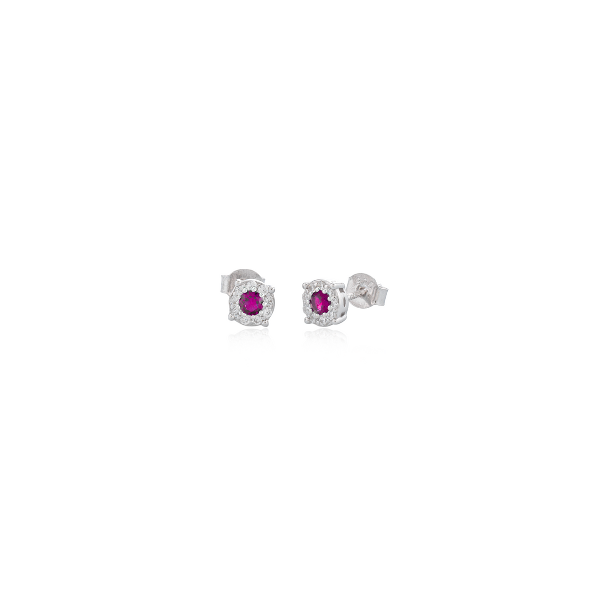 Orecchini Punto Luce con Contorno con Zirconi Swarovski Rossi in Argento 925 – 0,5 cm