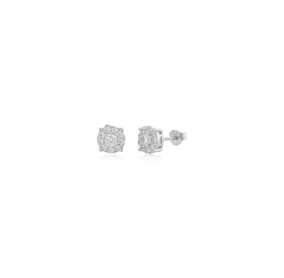 Orecchini Punto Luce con Contorno con Zirconi Swarovski Bianchi in Argento 925 – 0,8 cm