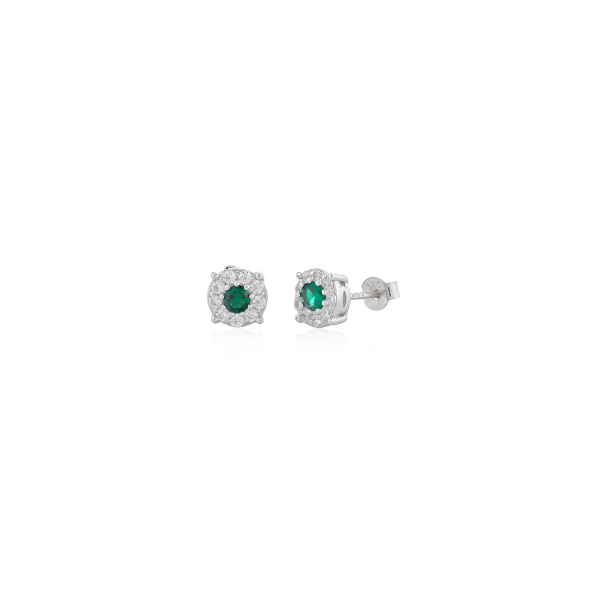 Orecchini Punto Luce con Contorno con Zirconi Swarovski Verdi in Argento 925 – 0,8 cm
