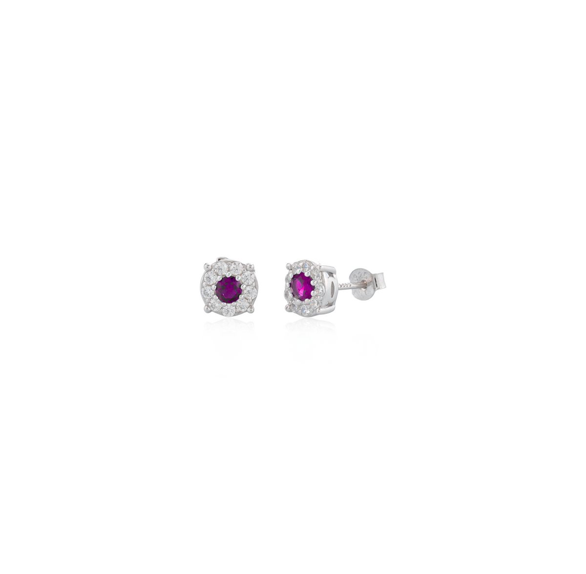 Orecchini Punto Luce con Contorno con Zirconi Swarovski Rossi in Argento 925 – 0,8 cm
