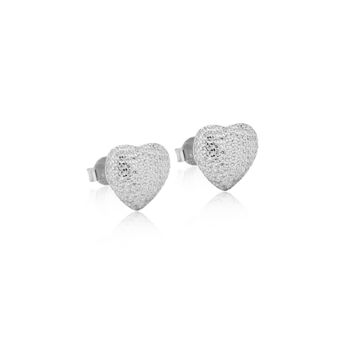 Orecchini Cuore Pavé a Lobo in Argento 925 con Zirconi Swarovski – 1 cm