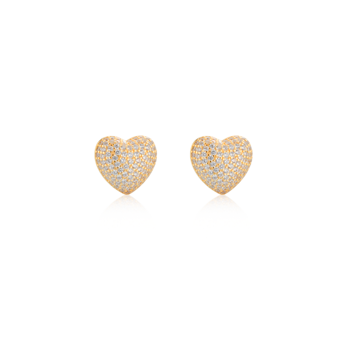 Orecchini Cuore Pavé a Lobo in Argento 925 Placcato Oro 18kt con Zirconi Swarovski – 1,2 cm