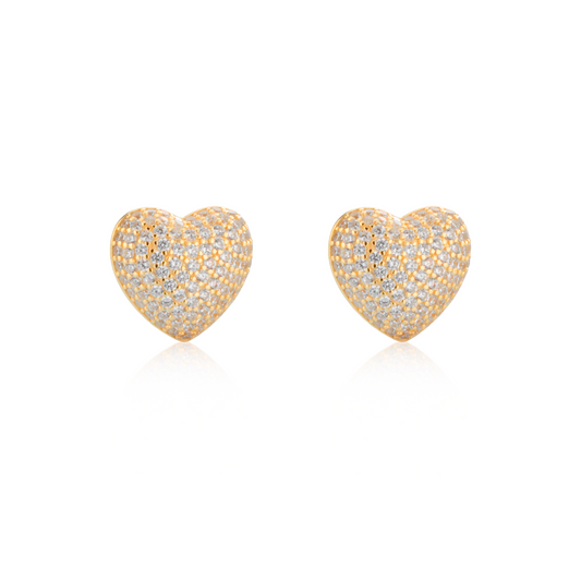 Orecchini Cuore Pavé a Lobo in Argento 925 Placcato Oro 18kt con Zirconi Swarovski – 2,5 cm