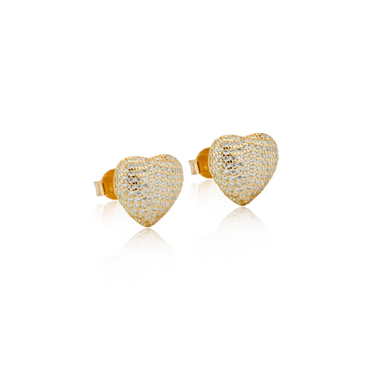 Orecchini Cuore Pavé a Lobo in Argento 925 Placcato Oro 18kt con Zirconi Swarovski – 1 cm