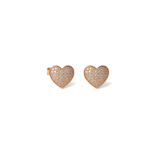 Orecchini Cuore Pavé a Lobo in Argento 925 Placcato Oro Rosa 18kt con Zirconi Swarovski – 0,8 cm