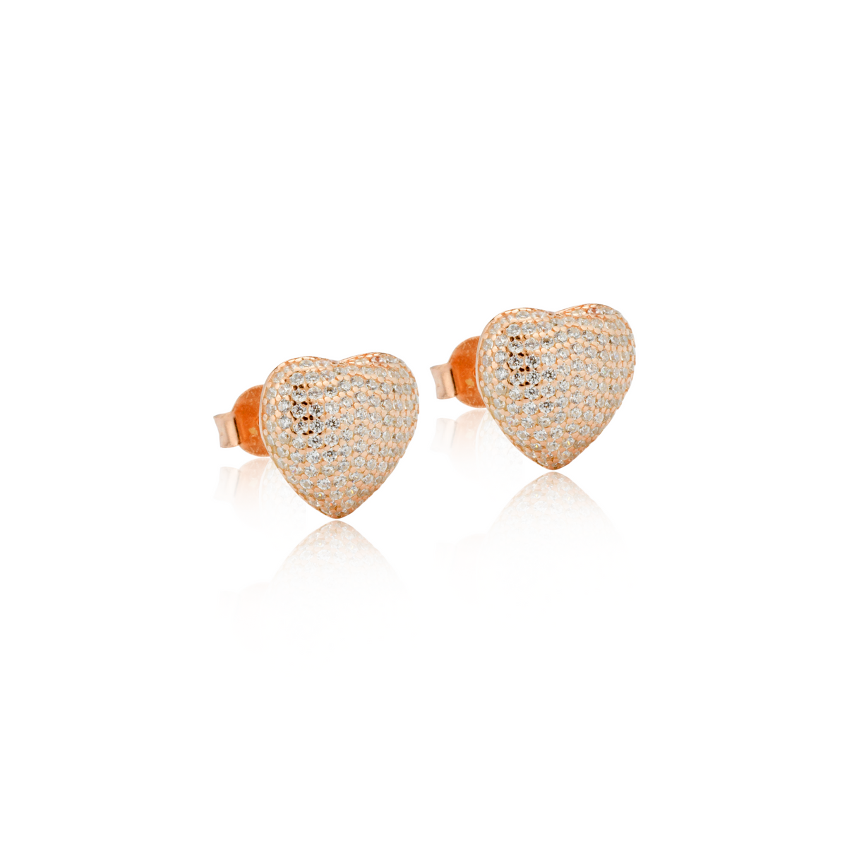 Orecchini Cuore Pavé a Lobo in Argento 925 Placcato Oro Rosa 18kt con Zirconi Swarovski – 1 cm