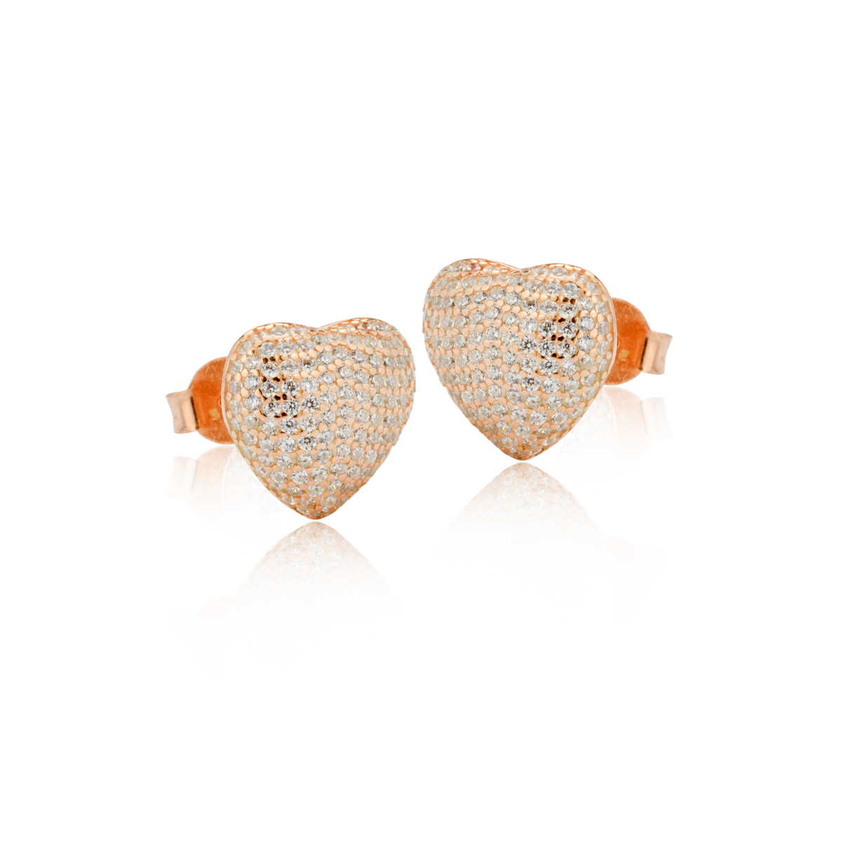 Orecchini Cuore Pavé a Lobo in Argento 925 Placcato Oro Rosa 18kt con Zirconi Swarovski – 1,5 cm