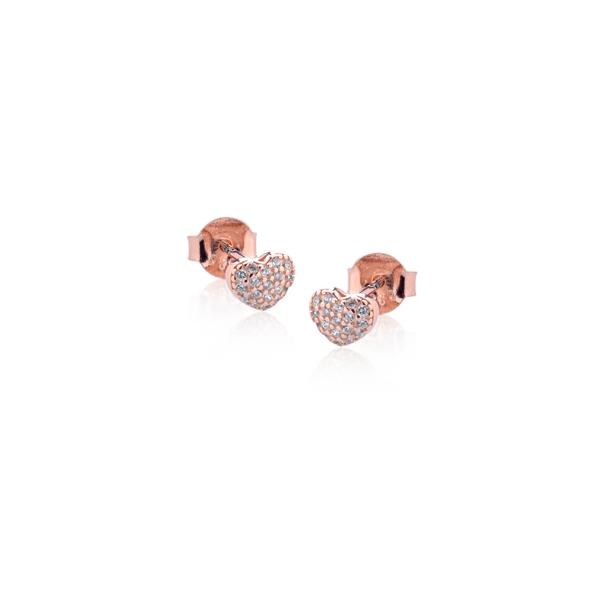 Orecchini Mini Cuore Pavé a Lobo in Argento 925 Placcato Oro Rosa 18kt con Zirconi Swarovski – 0,4 cm