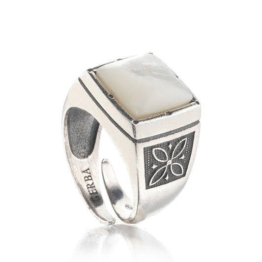 Gerba Chevalier ring with mother-of-pearl marble stone