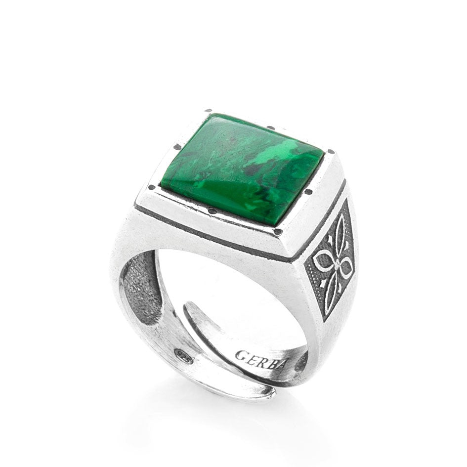 Gerba Chevalier ring with emerald green malachite stone