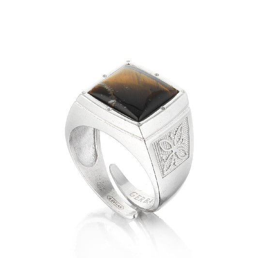 Gerba Chevalier ring with amber tiger's eye stone