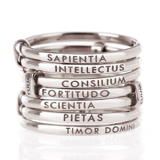 Septedoni ring in rhodium-plated silver