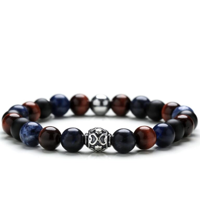 Gerba Red Blue Onyx Sodalite Hematite Silver Bracelet