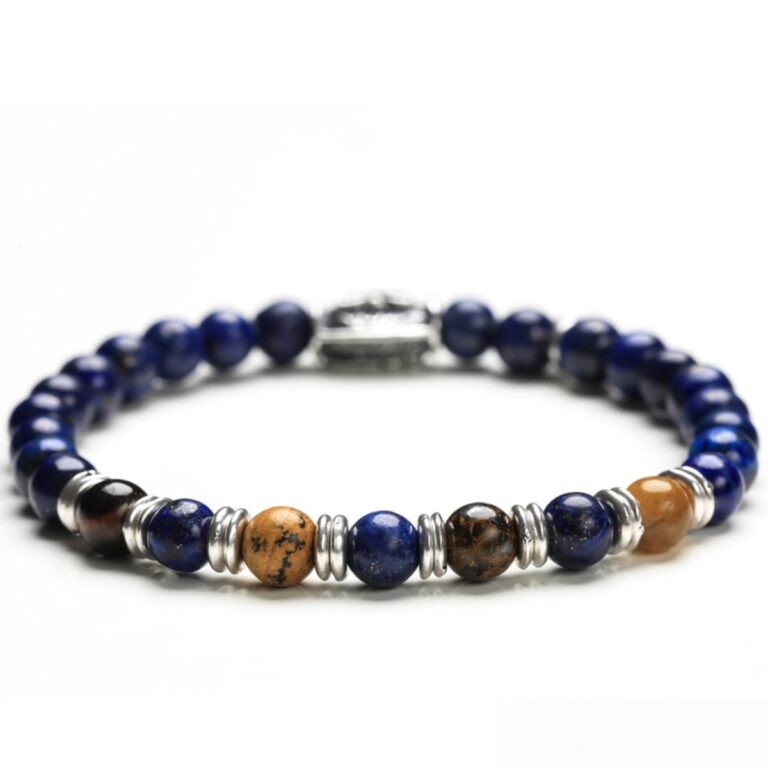 Bracciale Gerba Stone Blue Sky Light occhio di tigre bronzite argento