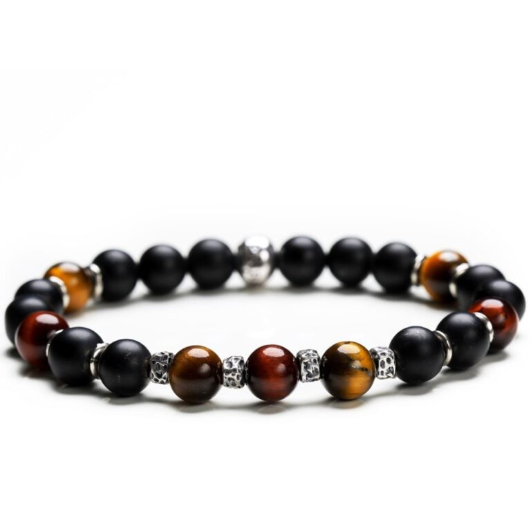 Gerba Stone Emi onyx tiger eye and silver bracelet