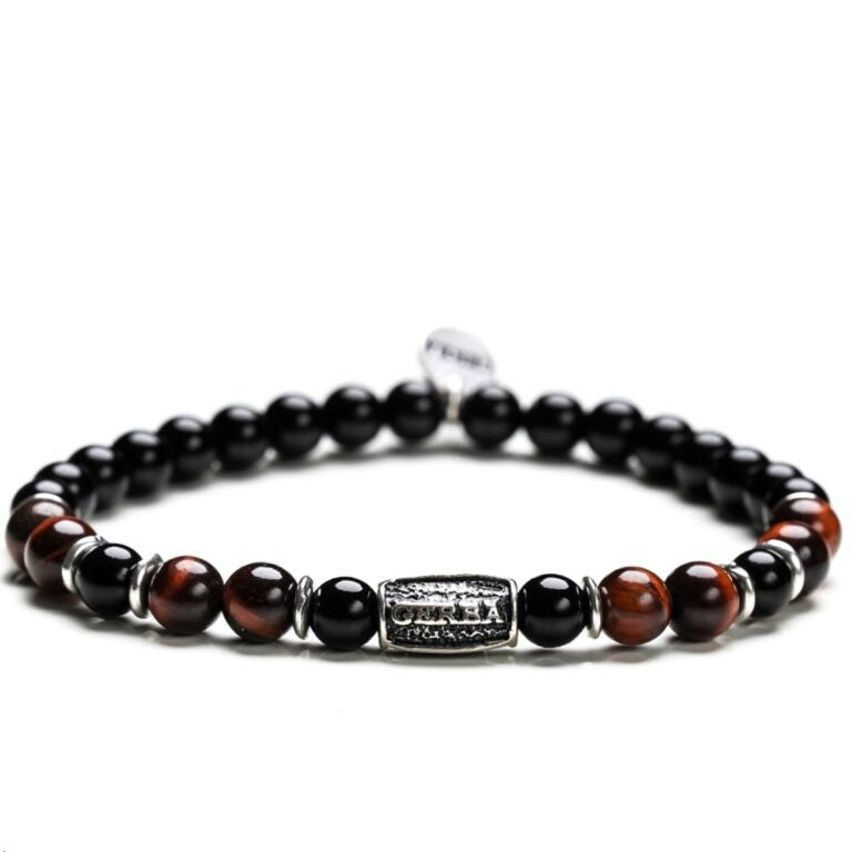 Gerba Stone Red and Black tiger eye silver onyx bracelet