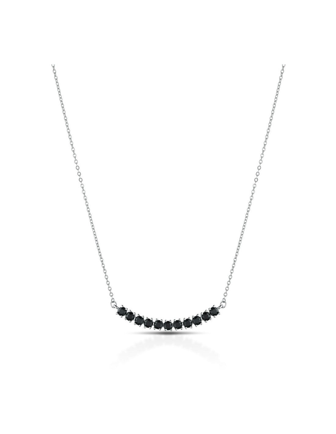 MeWo - Rhodium-plated metal necklace with black crystals