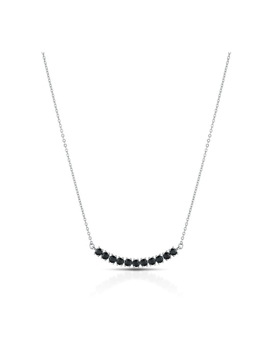 MeWo - Rhodium-plated metal necklace with black crystals